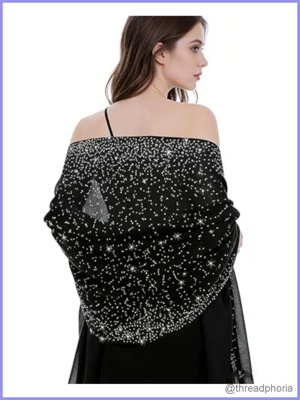 Sheer Chiffon Shawl Wrap with Rhinestones for Evening Dress